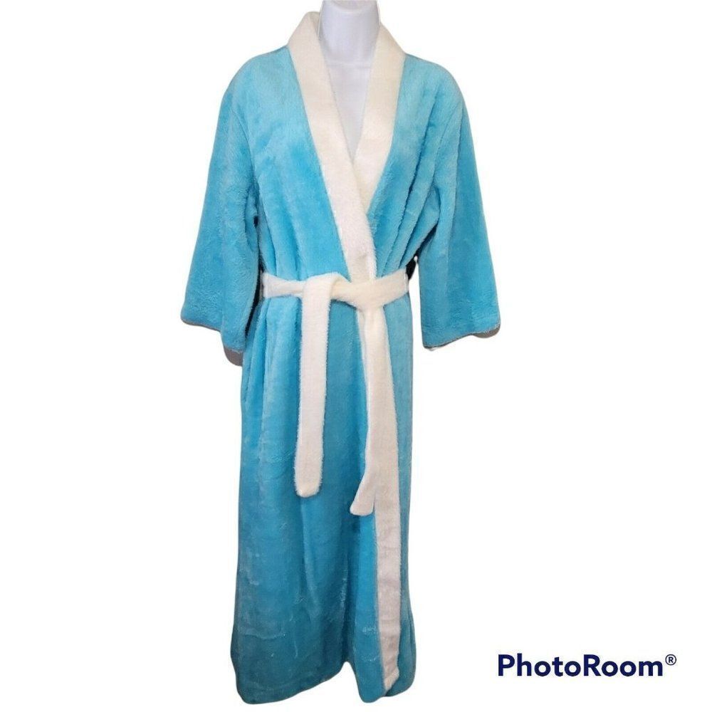 Vintage Sears Robe At Home Wear Long Blue Plush Belt Tie 60-70’s Soft Prop Movie